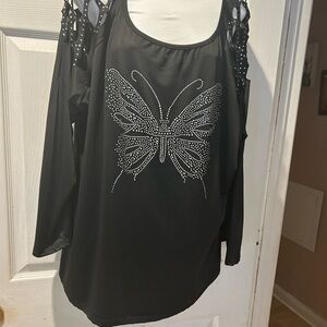 Black Butterfly Embellished Women's Top